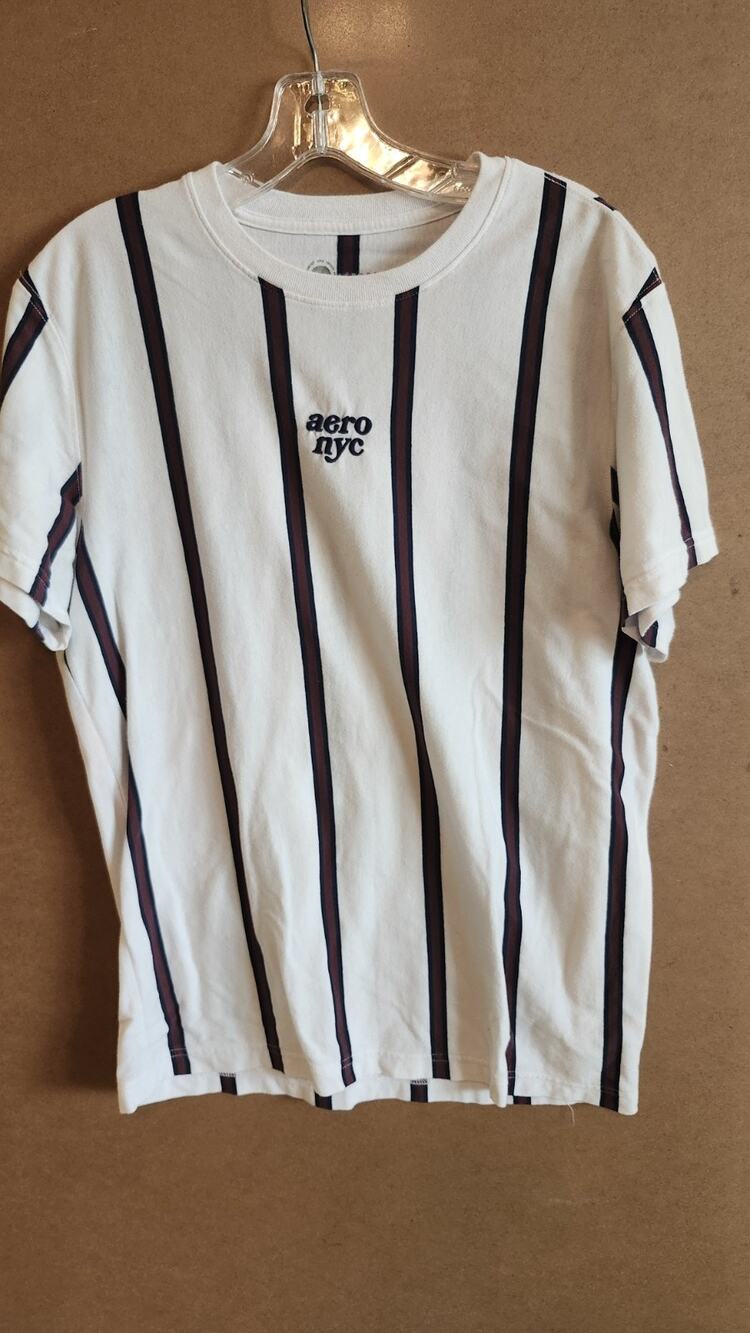Aeropostale Mens Shirt Medium Vertical Stripe Aero NYC Embroidered Logo Mt24